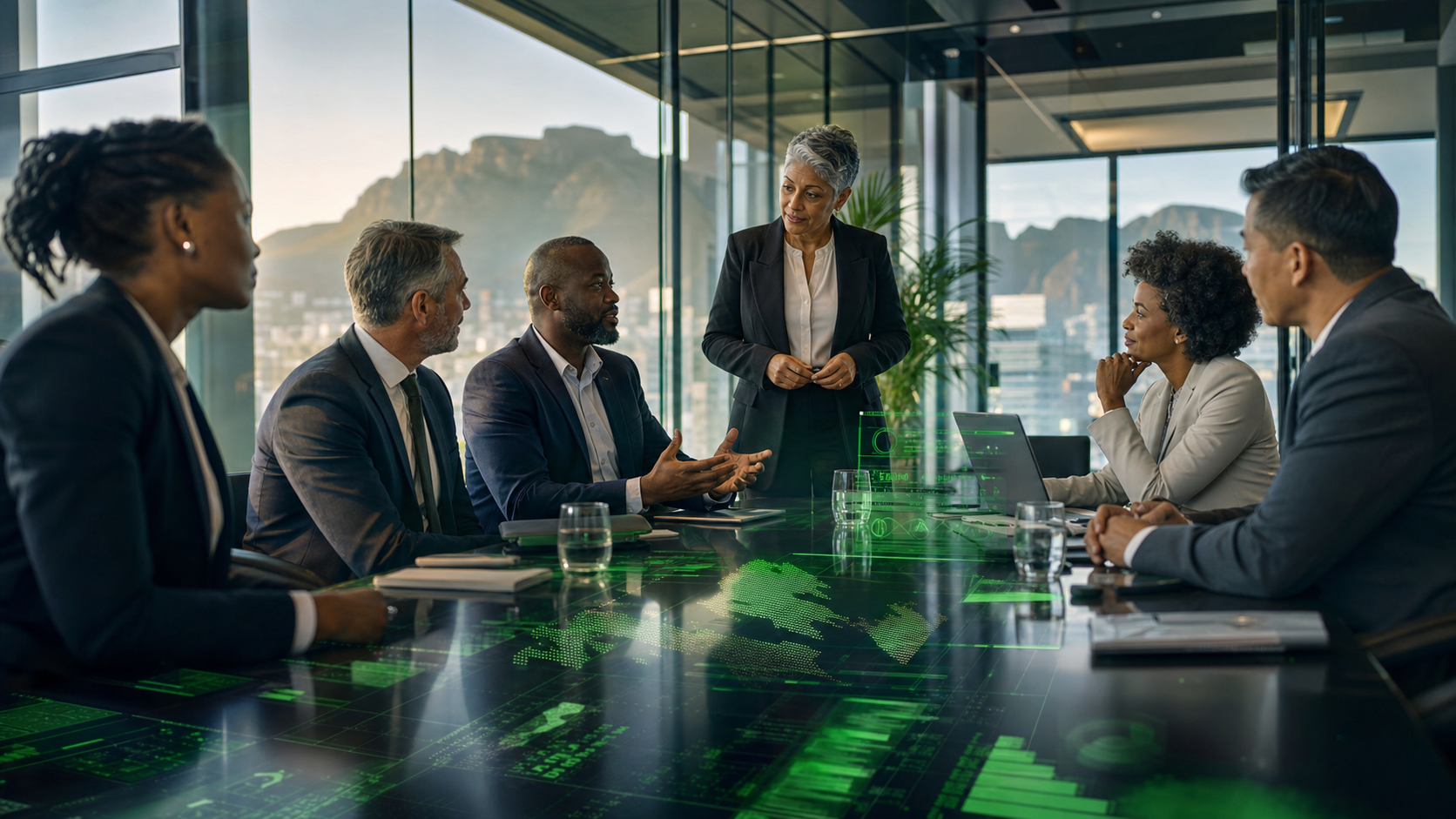 Corporate leaders in a digital strategy conversation